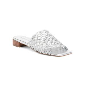 MARION PARKE Silver Made In Brazil Leather Sabrina Flat Sandals